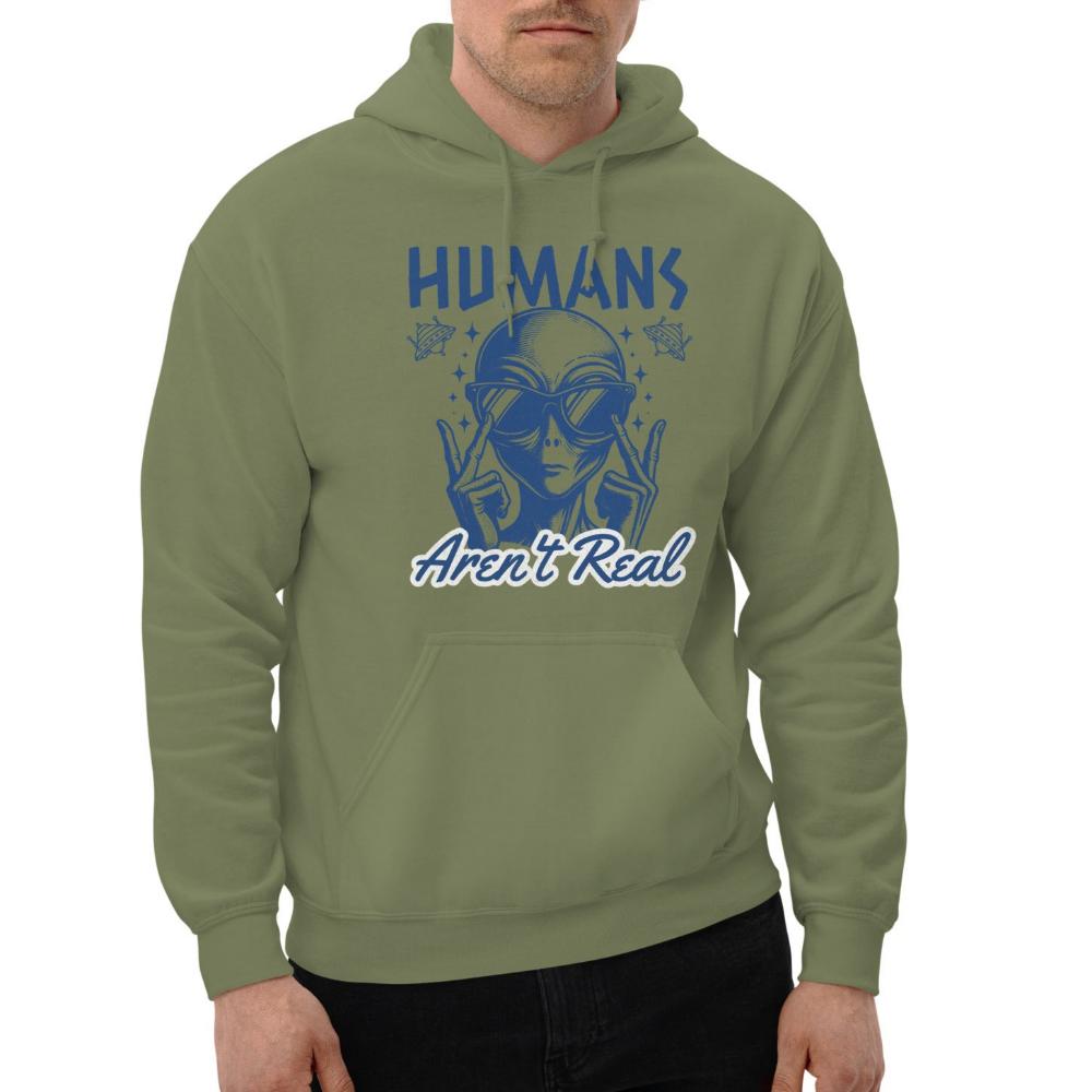 Humans Aren't Real Alien Hoodie - Military Green Color - https://ascensionemporium.net